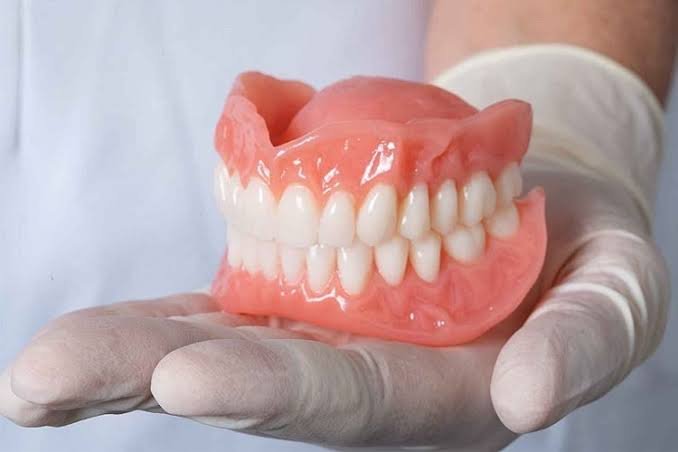 Close up of a high quality complete denture